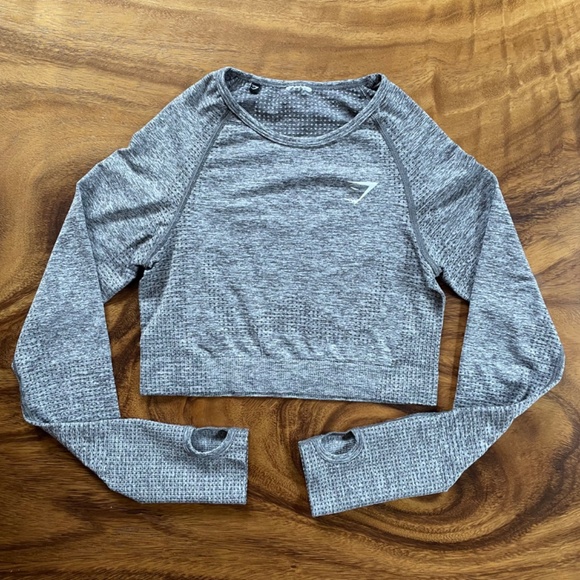 Gymshark 2 Piece Set, Vital Seamless Crop Top, Leggings, Grey Marl, Size Medium - Picture 3 of 10
